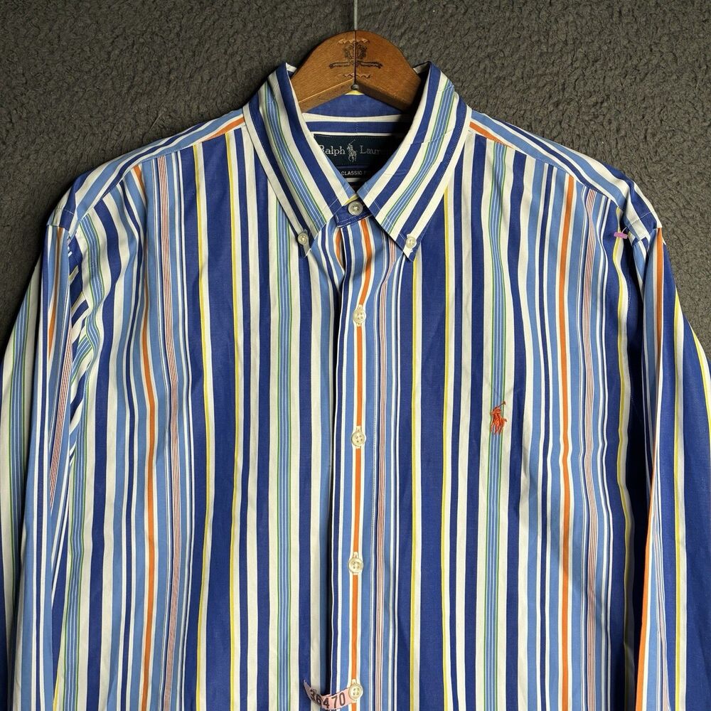 Vtg Men's Ralph Lauren Blue Label Classic Fit Button Up Shirt Size L Preppy Pony